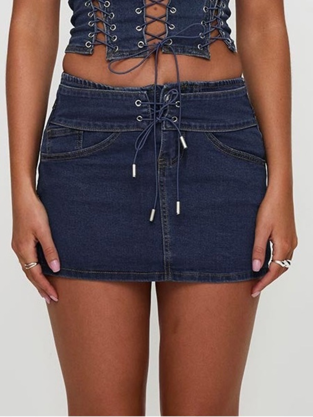 Princess Polly Blue Denim Lace-Up Mini Skirt